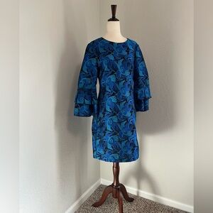 Badgley Mischka Saoirse Jacquard Ruffle Sleeve Shift Dress